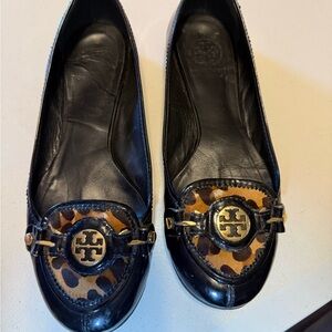 Tory Burch Leopard Print Flats with Black Trim